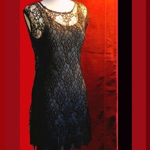 HD in Paris black Crochet over jersey dress